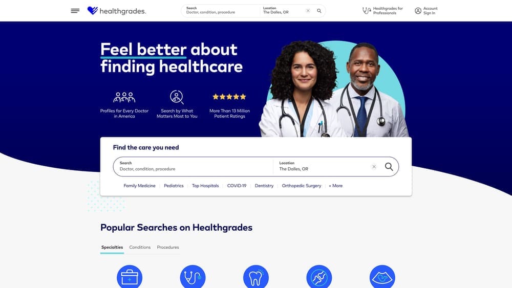 Screenshot of Healthgrades Marketing Solutions website