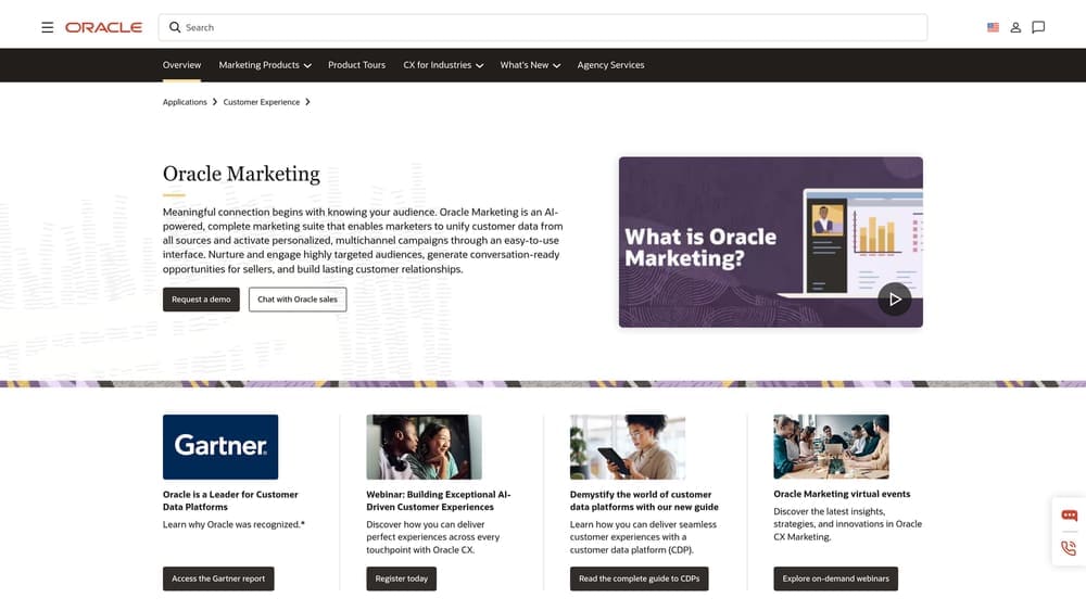 Screenshot of Oracle Marketing Cloud website