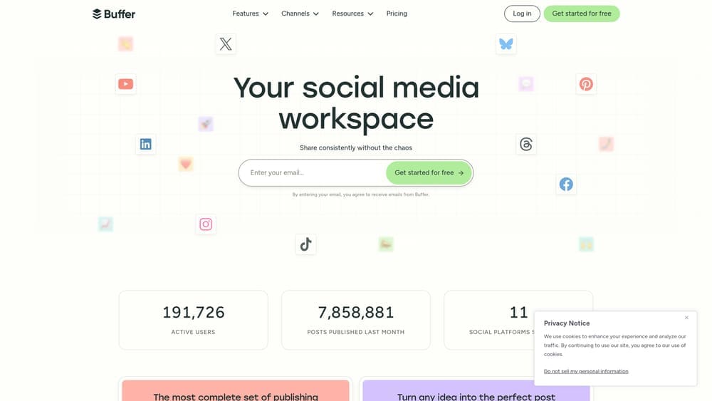 Screenshot of Buffer website
