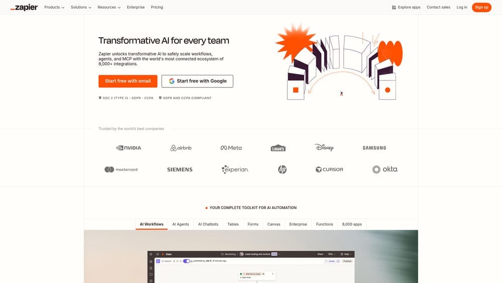 Screenshot of Zapier website